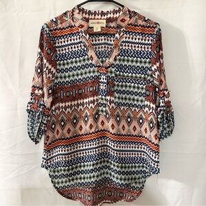 Wishful Park Size Medium Blouse Aztec Print 3/4 sleeve